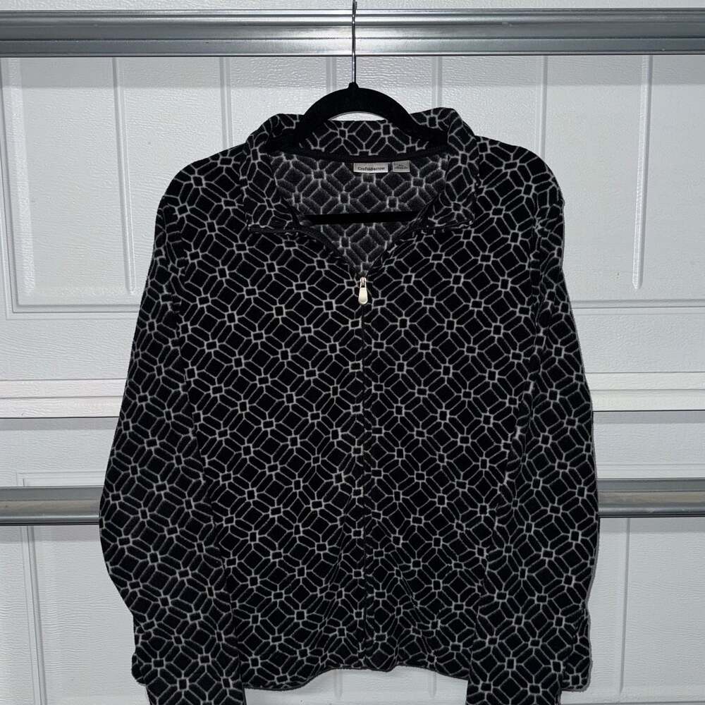Croft & Barrow Women’s Black/White Geometric Fleece Full Zip Jacket (PL)